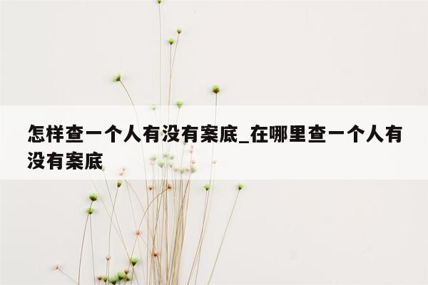 怎样查一个人有没有案底_在哪里查一个人有没有案底