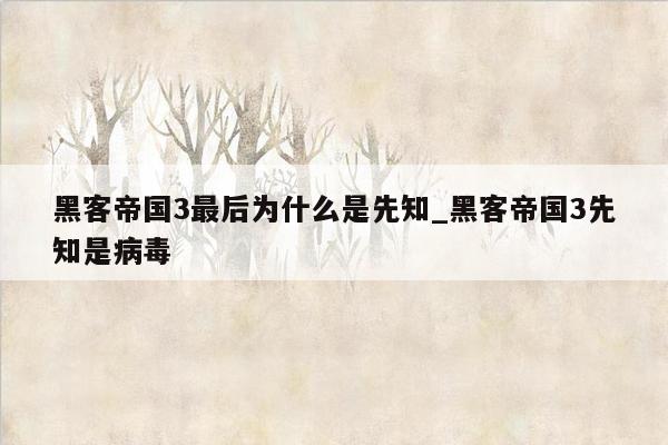 黑客帝国3最后为什么是先知_黑客帝国3先知是病毒