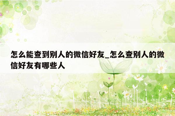 怎么能查到别人的微信好友_怎么查别人的微信好友有哪些人