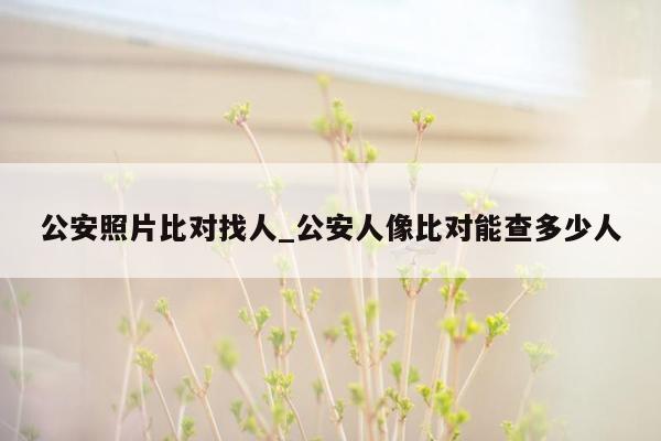 公安照片比对找人_公安人像比对能查多少人