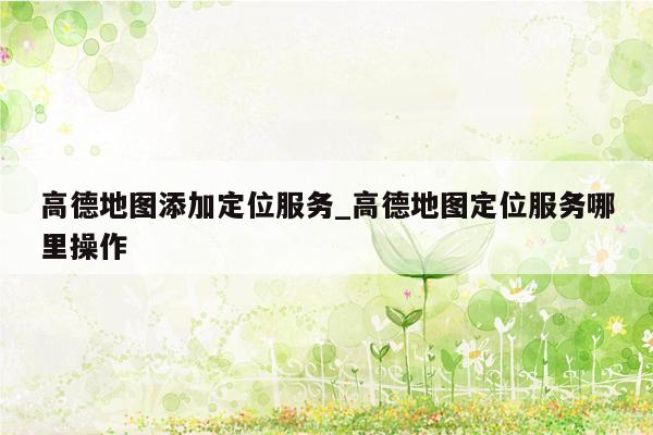 高德地图添加定位服务_高德地图定位服务哪里操作