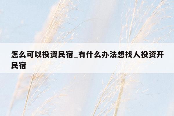 怎么可以投资民宿_有什么办法想找人投资开民宿