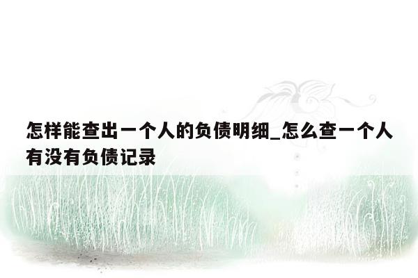 怎样能查出一个人的负债明细_怎么查一个人有没有负债记录