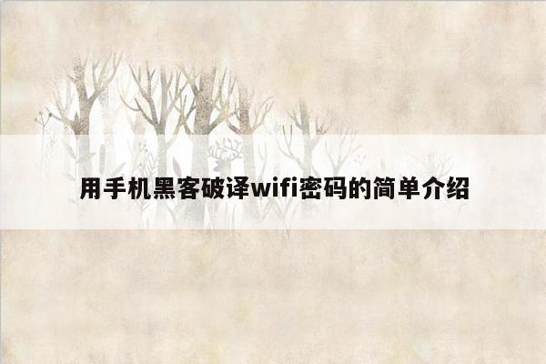 用手机黑客破译wifi密码的简单介绍