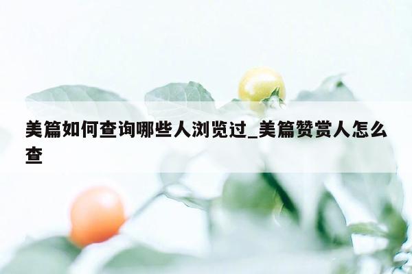 美篇如何查询哪些人浏览过_美篇赞赏人怎么查