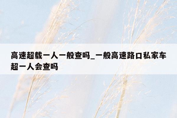 高速超载一人一般查吗_一般高速路口私家车超一人会查吗