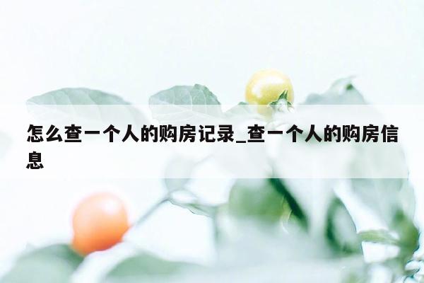怎么查一个人的购房记录_查一个人的购房信息