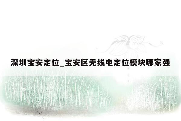 深圳宝安定位_宝安区无线电定位模块哪家强