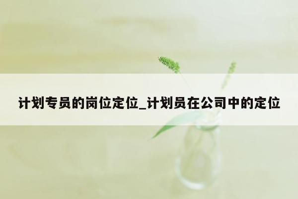 计划专员的岗位定位_计划员在公司中的定位