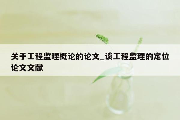 关于工程监理概论的论文_谈工程监理的定位论文文献