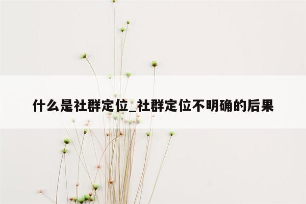 什么是社群定位_社群定位不明确的后果