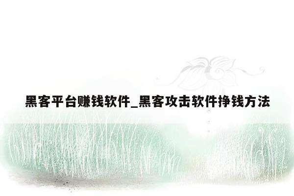 黑客平台赚钱软件_黑客攻击软件挣钱方法
