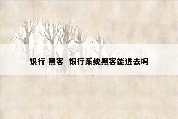 银行 黑客_银行系统黑客能进去吗