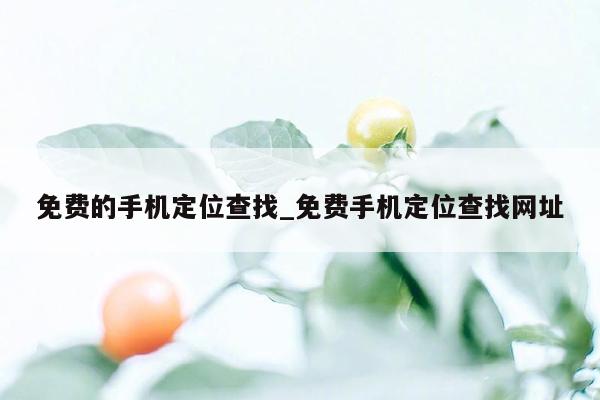免费的手机定位查找_免费手机定位查找网址