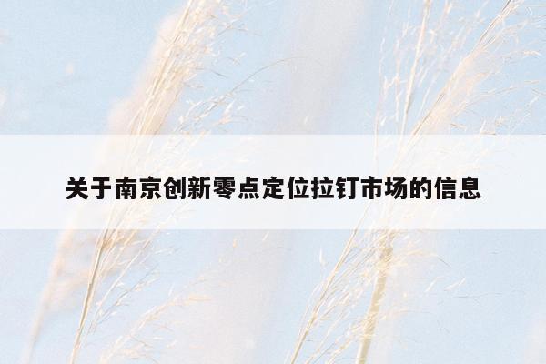 关于南京创新零点定位拉钉市场的信息