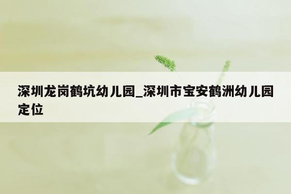 深圳龙岗鹤坑幼儿园_深圳市宝安鹤洲幼儿园定位