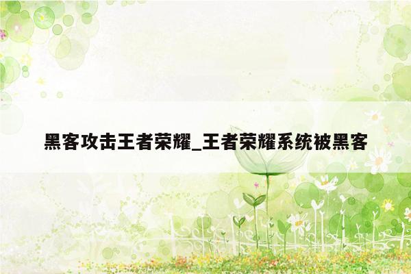 黑客攻击王者荣耀_王者荣耀系统被黑客