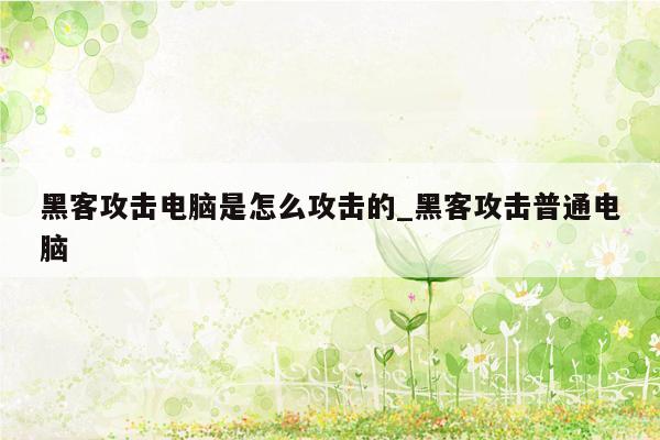 黑客攻击电脑是怎么攻击的_黑客攻击普通电脑