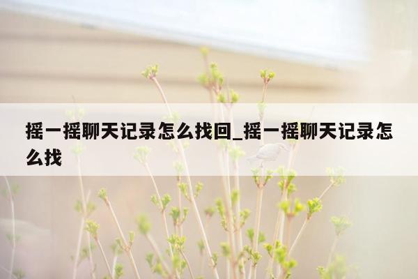 摇一摇聊天记录怎么找回_摇一摇聊天记录怎么找