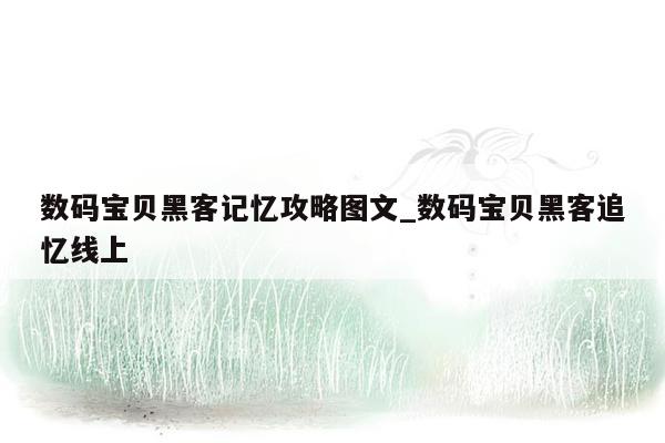 数码宝贝黑客记忆攻略图文_数码宝贝黑客追忆线上